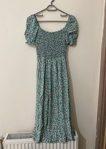 Piliseli, Kısa Kollu Yeşil Bohem Elbise - Görsel 2