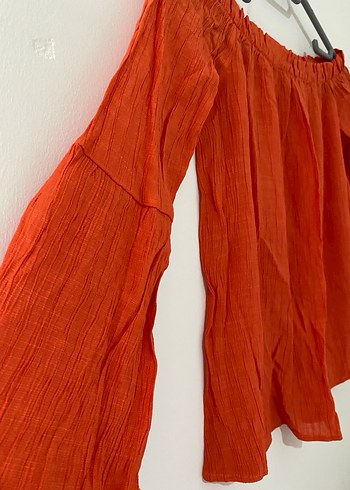 Turuncu Uzun Kollu Bohem Bluz - Görsel 2