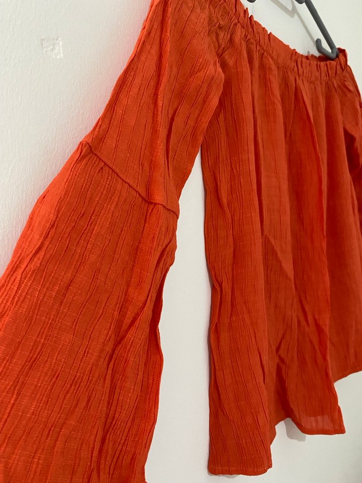 Turuncu Uzun Kollu Bohem Bluz - Görsel 2