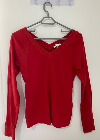 Kırmızı V Yaka Uzun Kollu Kadın Kazak - Görsel 2