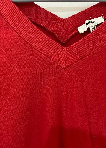 Kırmızı V Yaka Uzun Kollu Kadın Kazak - Görsel 3