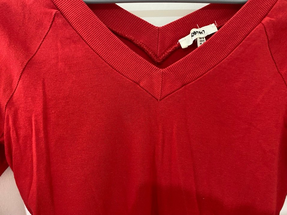 Kırmızı V Yaka Uzun Kollu Kadın Kazak - Görsel 3