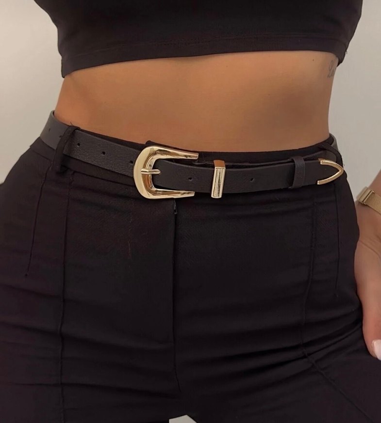 Kadın Siyah Gold Tokalı Kemer - Görsel 2