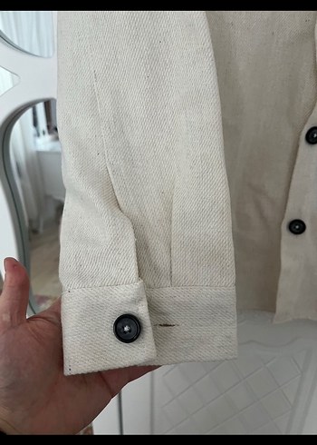 Bej Düğmeli Keten erkek Gömlek - Görsel 3