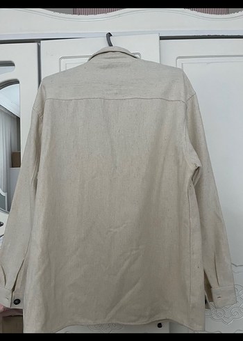 Bej Düğmeli Keten erkek Gömlek - Görsel 5