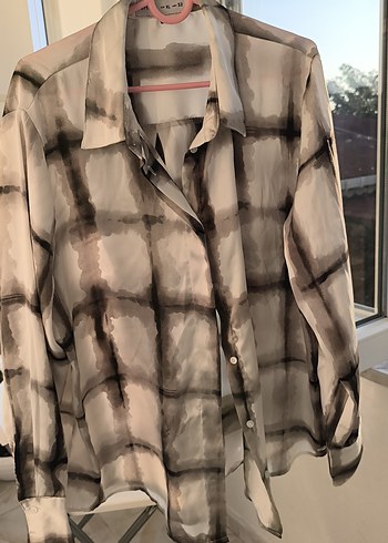 xl Beden ten rengi Renk Bej kahve Batik Desenli Düğmeli Kadın Gömlek
