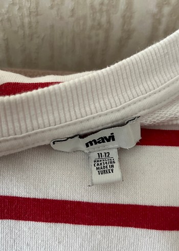 11-12 Yaş Beden Kırmızı Çizgili Kadın Sweatshirt