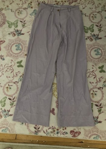 Lila Renkli Kadın Pilili Bol Paça Pantolon - Görsel 2