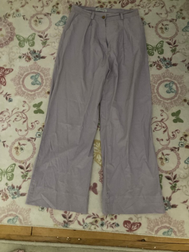 Lila Renkli Kadın Pilili Bol Paça Pantolon - Görsel 2