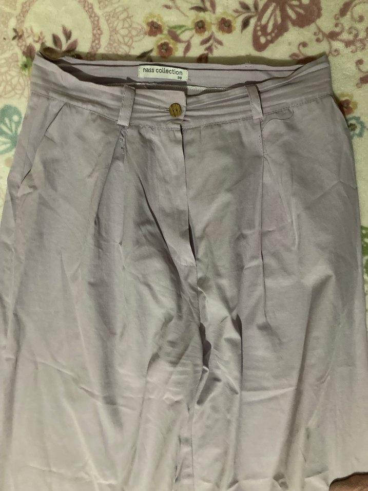 Lila Renkli Kadın Pilili Bol Paça Pantolon - Görsel 3