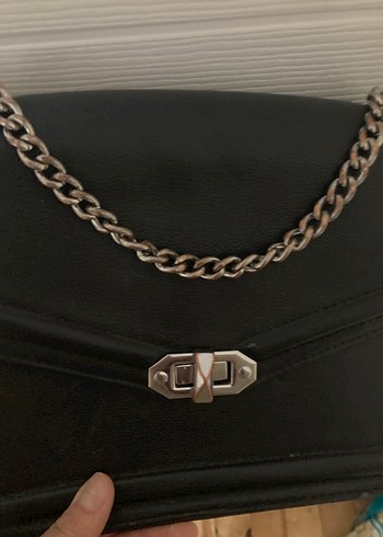 Zincir Detaylı Siyah Deri Kadın Çanta - Görsel 4