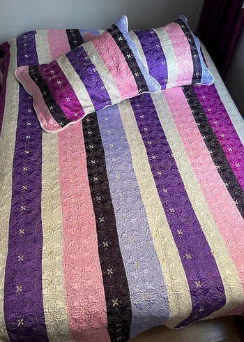 Çizgili Pastel Renkli Çok Renkli Yatak Örtüsü - Görsel 2