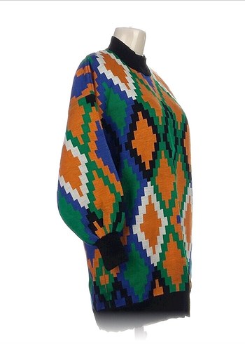 Bohem Çok Renkli Desenli Örgü Kadın Kazak - Görsel 2