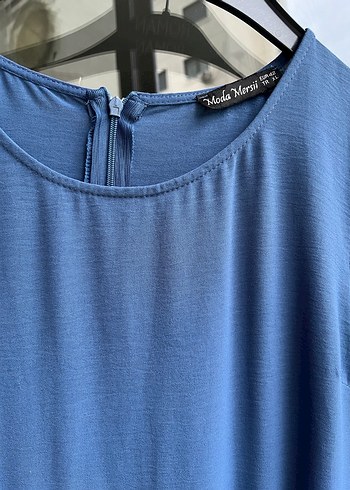 Mavi Keten Salaş Uzun Elbise - Görsel 4