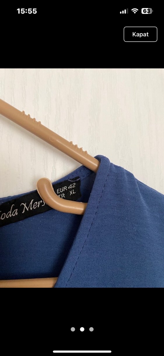 Mavi Keten Salaş Uzun Elbise - Görsel 2