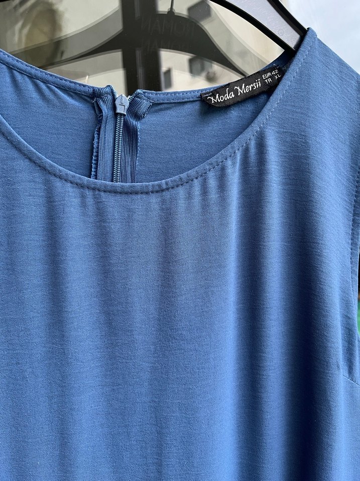 Mavi Keten Salaş Uzun Elbise - Görsel 4