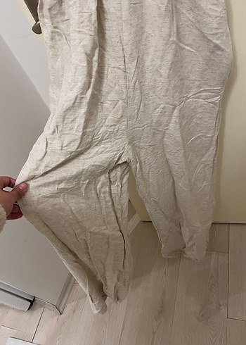 Bej V Yakalı Kadın Keten Tulum - Görsel 2