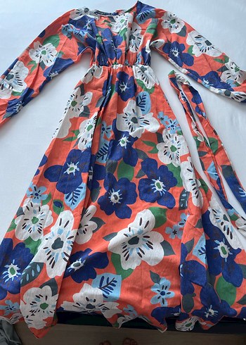 Renkli Çiçek Desenli Uzun Bohem Elbise - Görsel 2