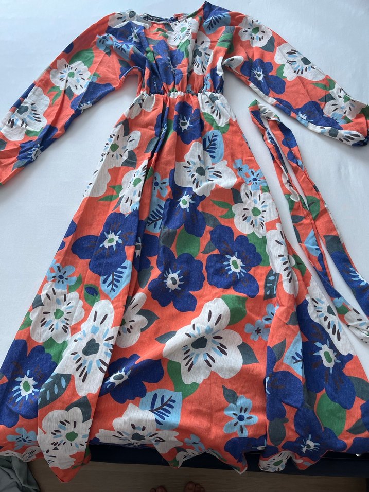 Renkli Çiçek Desenli Uzun Bohem Elbise - Görsel 2