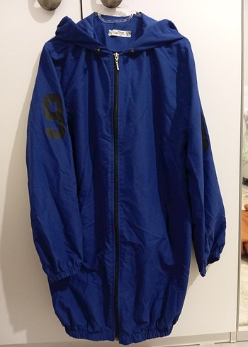 Kadın Mavi Kapüşonlu Fermuarlı Yağmurluk - Görsel 3