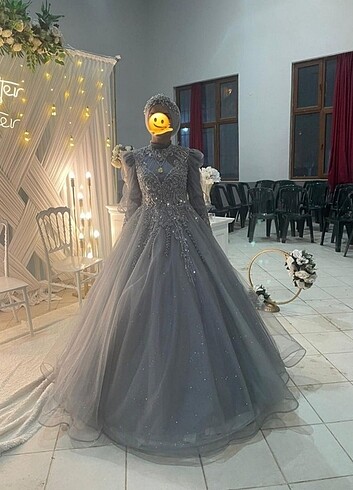 m Beden gri Renk Nişan elbisesi abiye