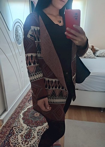 Bohem Desenli Kahverengi Hırka - Görsel 2