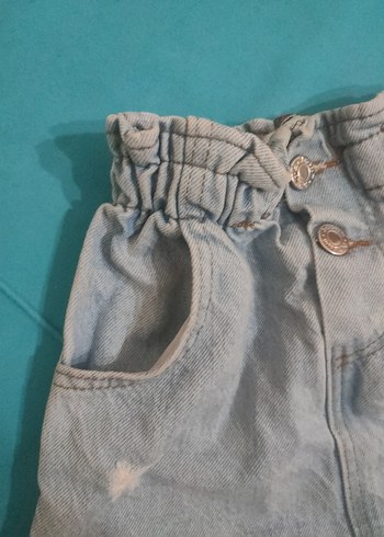 Düğmeli Bağcıklı Mavi Denim Kız Eteği - Görsel 3