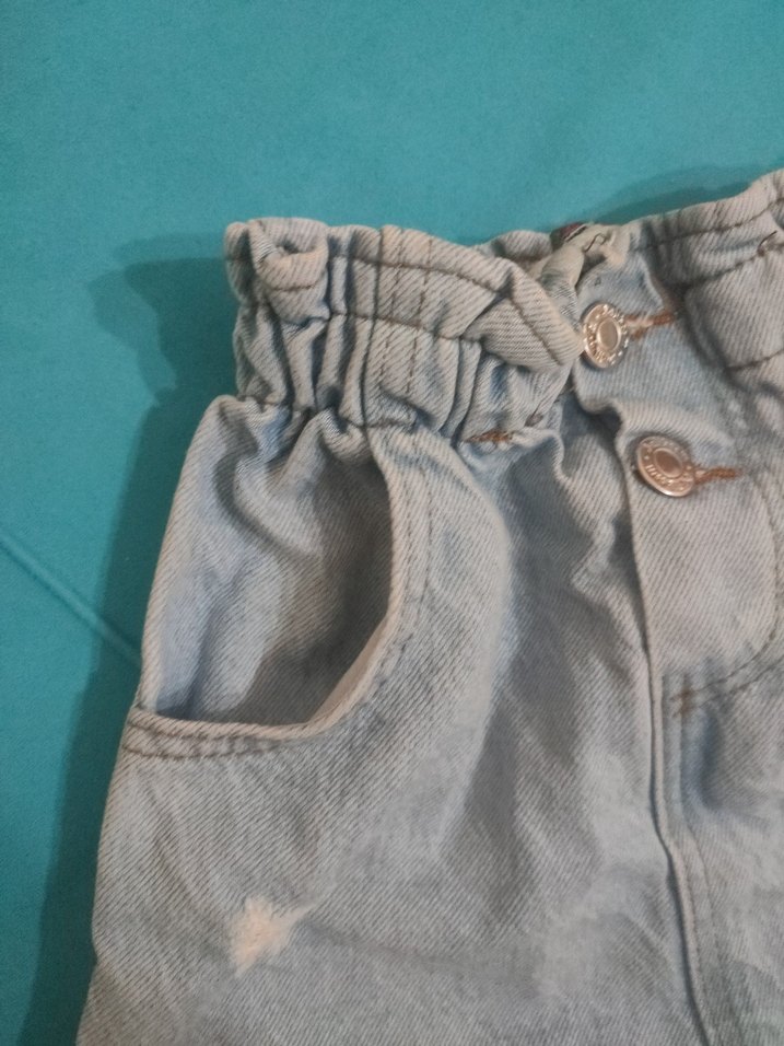Düğmeli Bağcıklı Mavi Denim Kız Eteği - Görsel 3