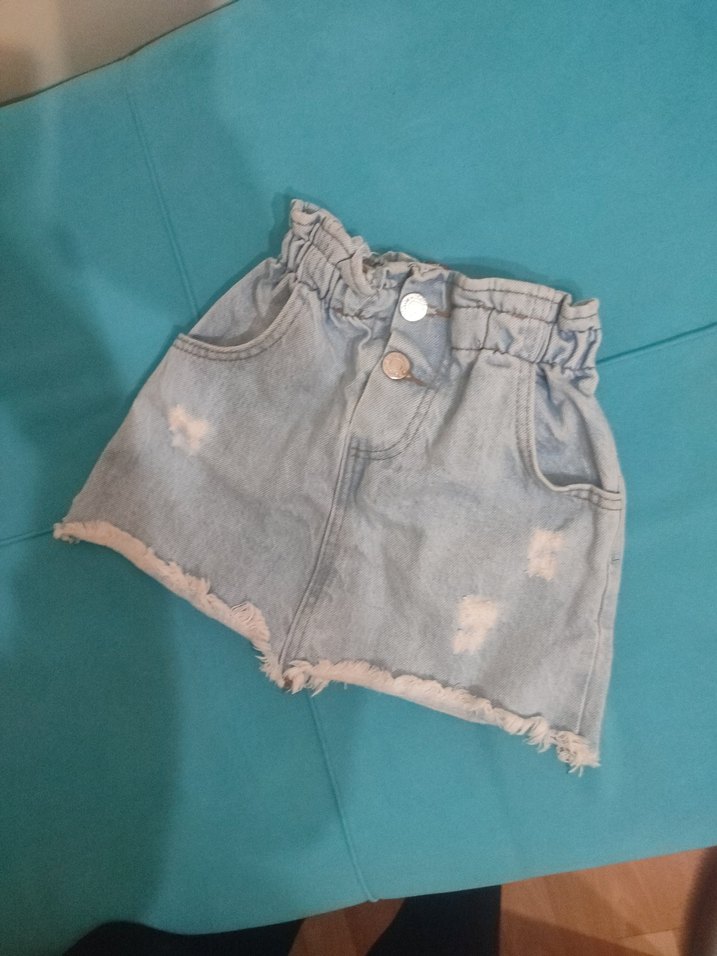 Düğmeli Bağcıklı Mavi Denim Kız Eteği - Görsel 2