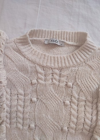 Bej Bohem Nakışlı Örgü Kadın Kazak - Görsel 3