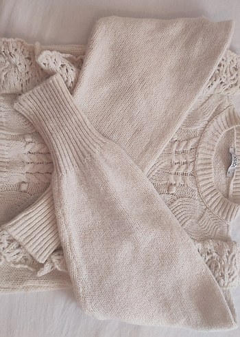 Bej Bohem Nakışlı Örgü Kadın Kazak - Görsel 5