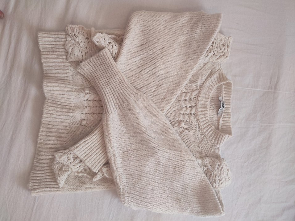 Bej Bohem Nakışlı Örgü Kadın Kazak - Görsel 5