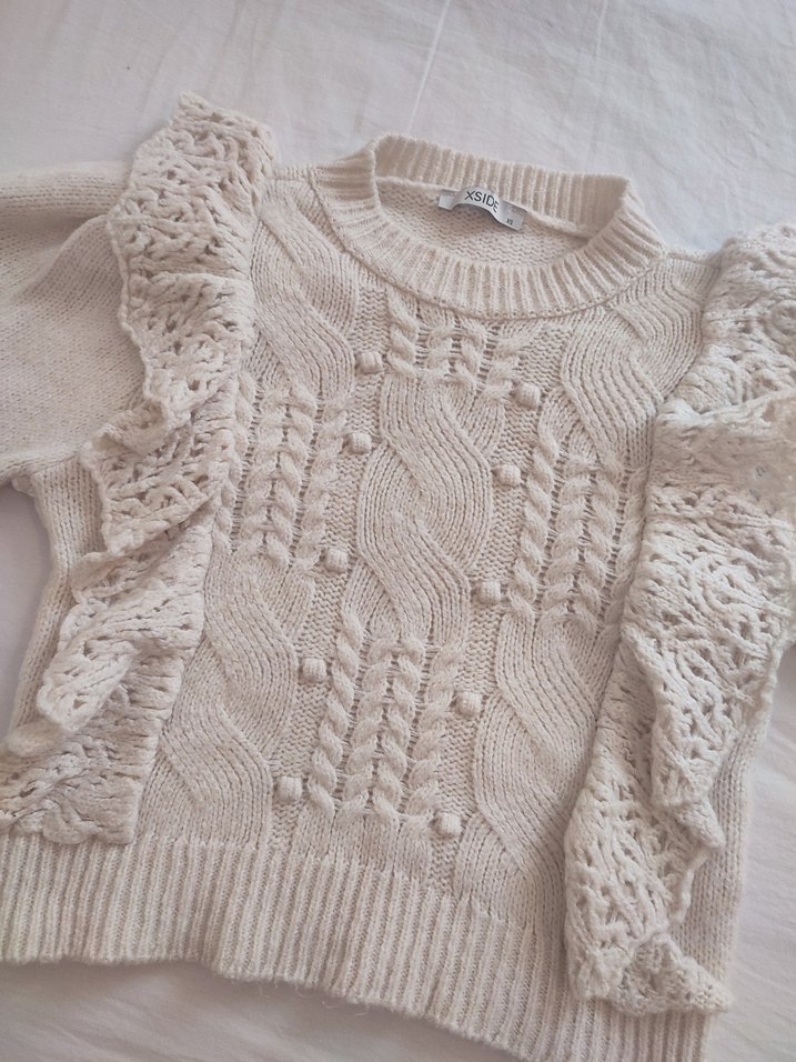 Bej Bohem Nakışlı Örgü Kadın Kazak - Görsel 2