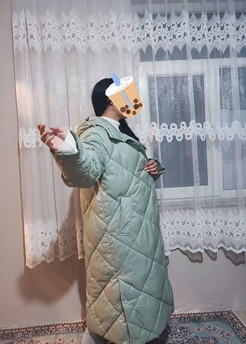 Uzun Boy Puff Mont - Pastel Renk - Görsel 3