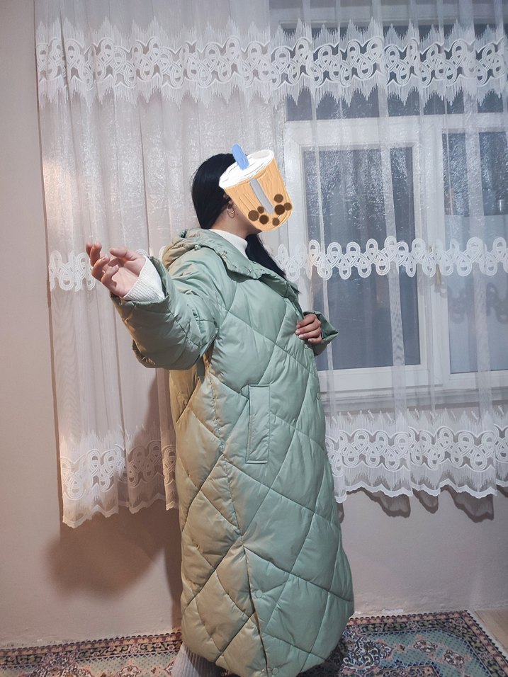 Uzun Boy Puff Mont - Pastel Renk - Görsel 3