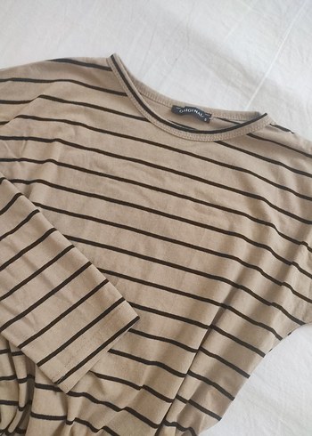 Bej Çizgili Triko Elbise - Görsel 3