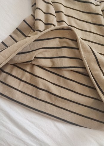 Bej Çizgili Triko Elbise - Görsel 4