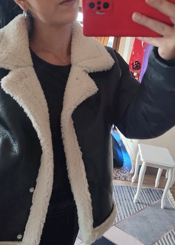 Kürklü Siyah Kadın Midi Ceket - Görsel 4