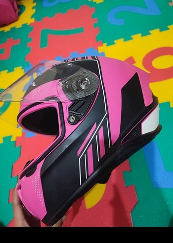 Pembe Baskılı Motosiklet Kaskı, Tokalı - Görsel 3