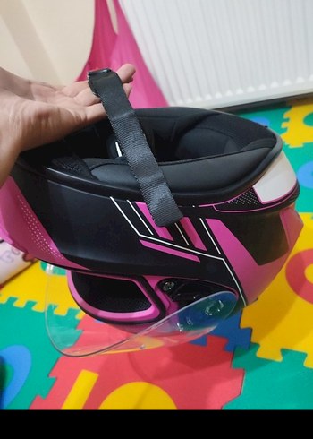 Pembe Baskılı Motosiklet Kaskı, Tokalı - Görsel 9
