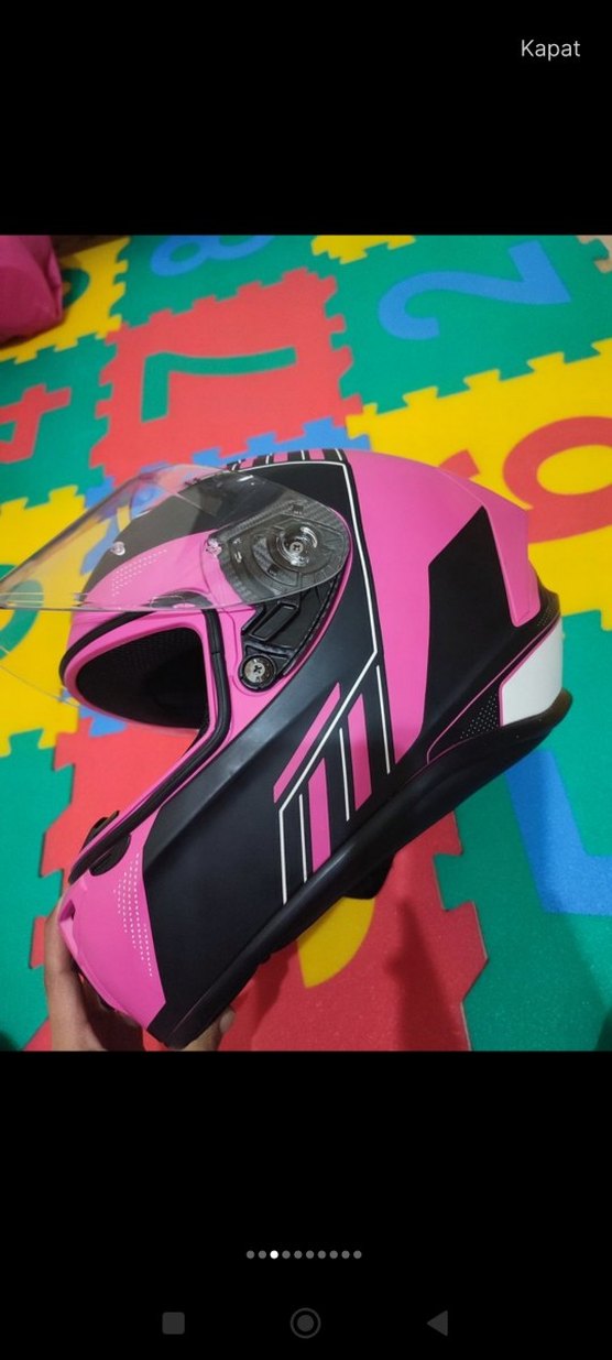 Pembe Baskılı Motosiklet Kaskı, Tokalı - Görsel 3