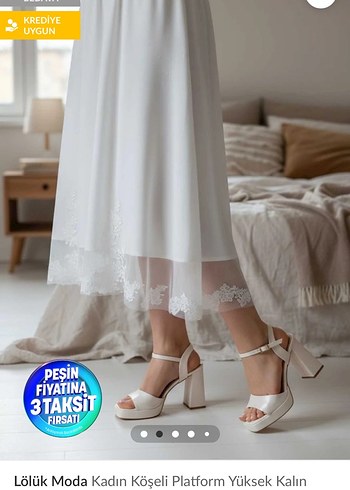 Gelin ayakkabısı Beyaz Kadın Platform Topuklu Ayakkabı - Görsel 2