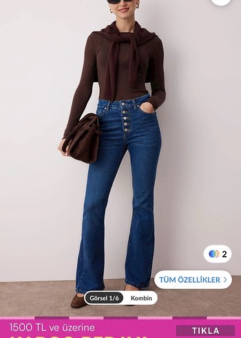 Düğmeli Lacivert Kadın Denim Pantolon - Görsel 2