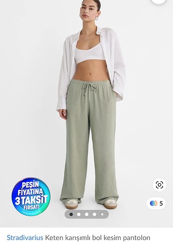 Stradivarius Keten Karışımlı Bol Kesim Pantolon - Görsel 2