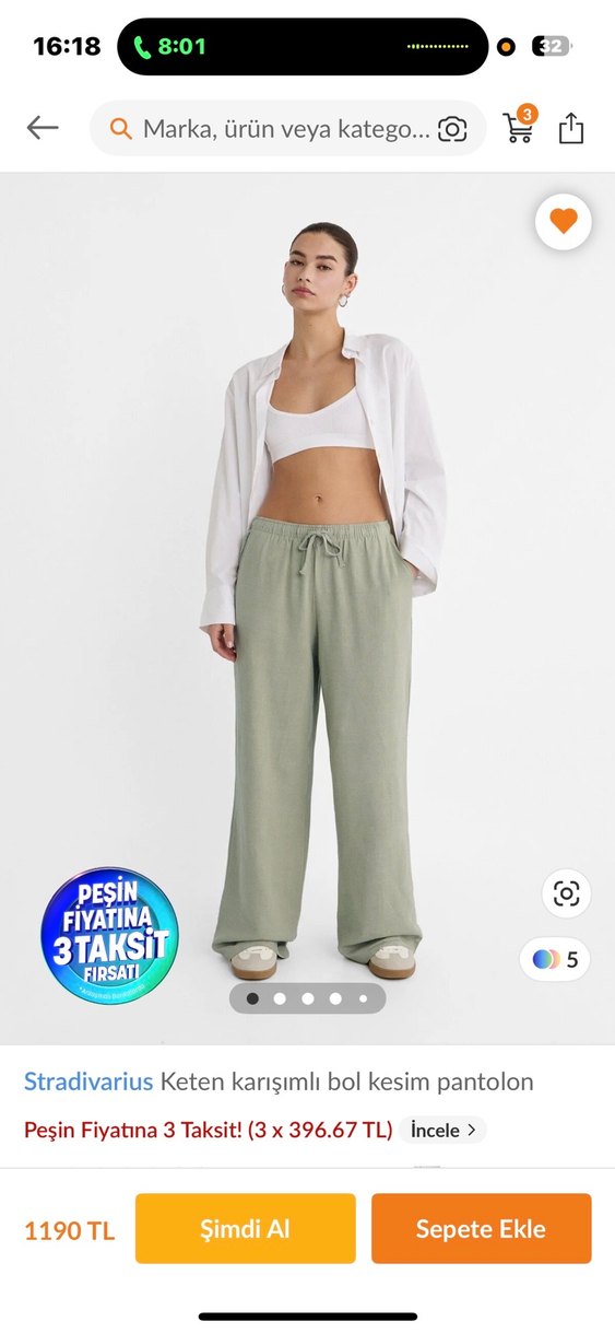 Stradivarius Keten Karışımlı Bol Kesim Pantolon - Görsel 2