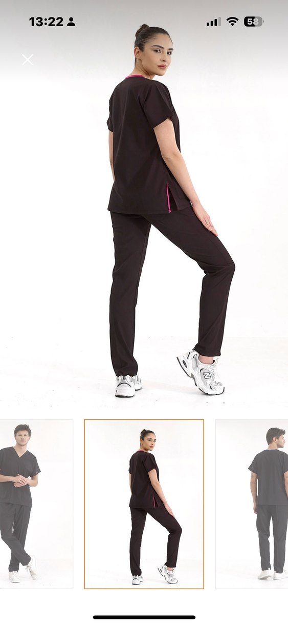 Çizgi medikal siyah hemşire forması - Görsel 2