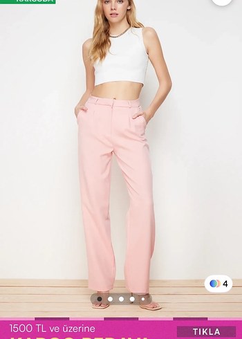 Pembe  Kadın Kumaş Pantolon - Görsel 2