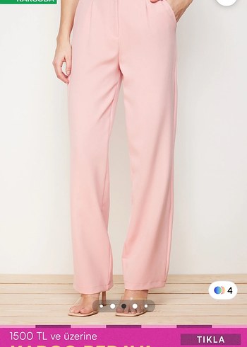 Pembe  Kadın Kumaş Pantolon - Görsel 3