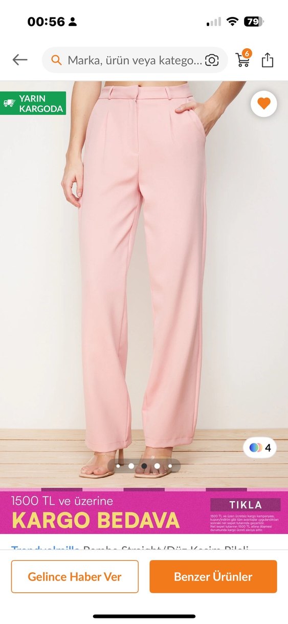 Pembe  Kadın Kumaş Pantolon - Görsel 3