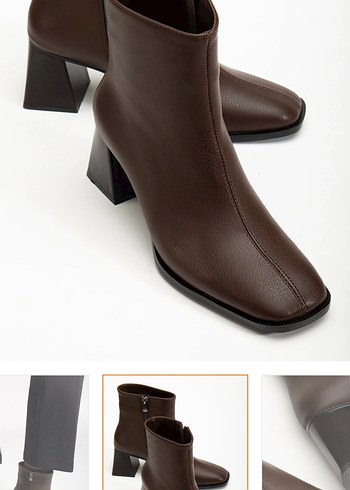 Kahverengi Deri Kadın Topuklu Bot - Görsel 2